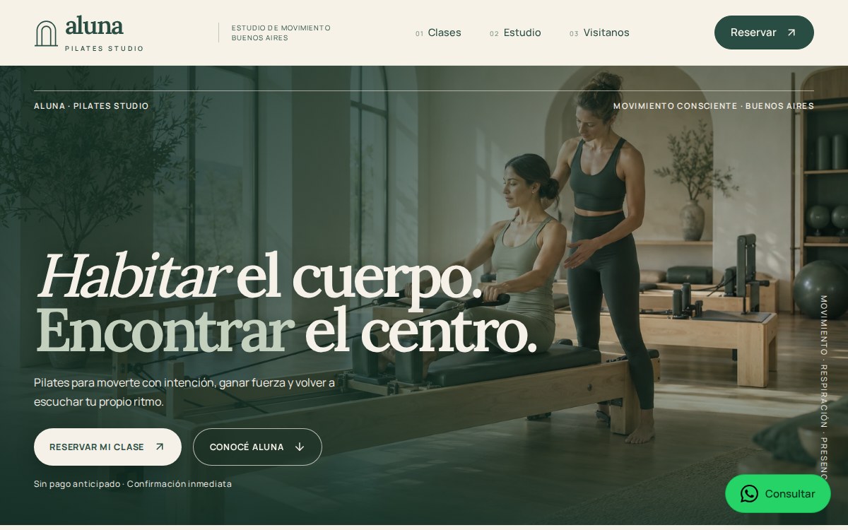 Vista previa de Aluna Pilates en Verde & Marfil