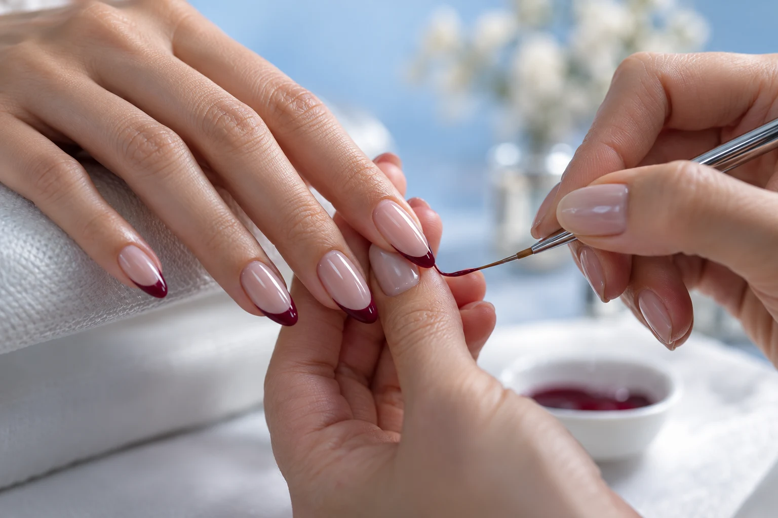 Trabajo minucioso de nail art en una manicura profesional